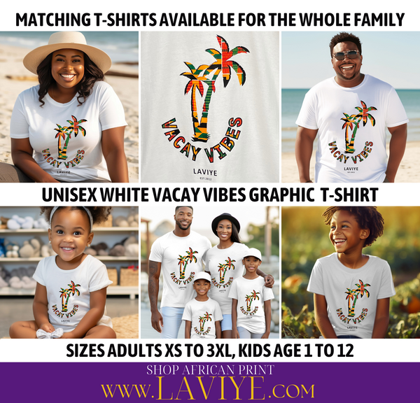 Men's Unisex White Vaycay Vibes African Print TShirt KUMASI LAVIYE