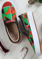 African Print Slip On Sneakers | LAVIYE Green Kente Sneakers - ACCRA