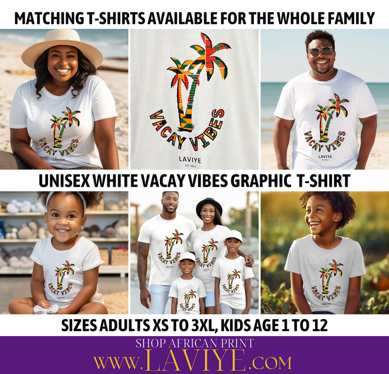 Vaycay Vibes White African Print Short Sleeve Kids T-Shirt | KUMASI
