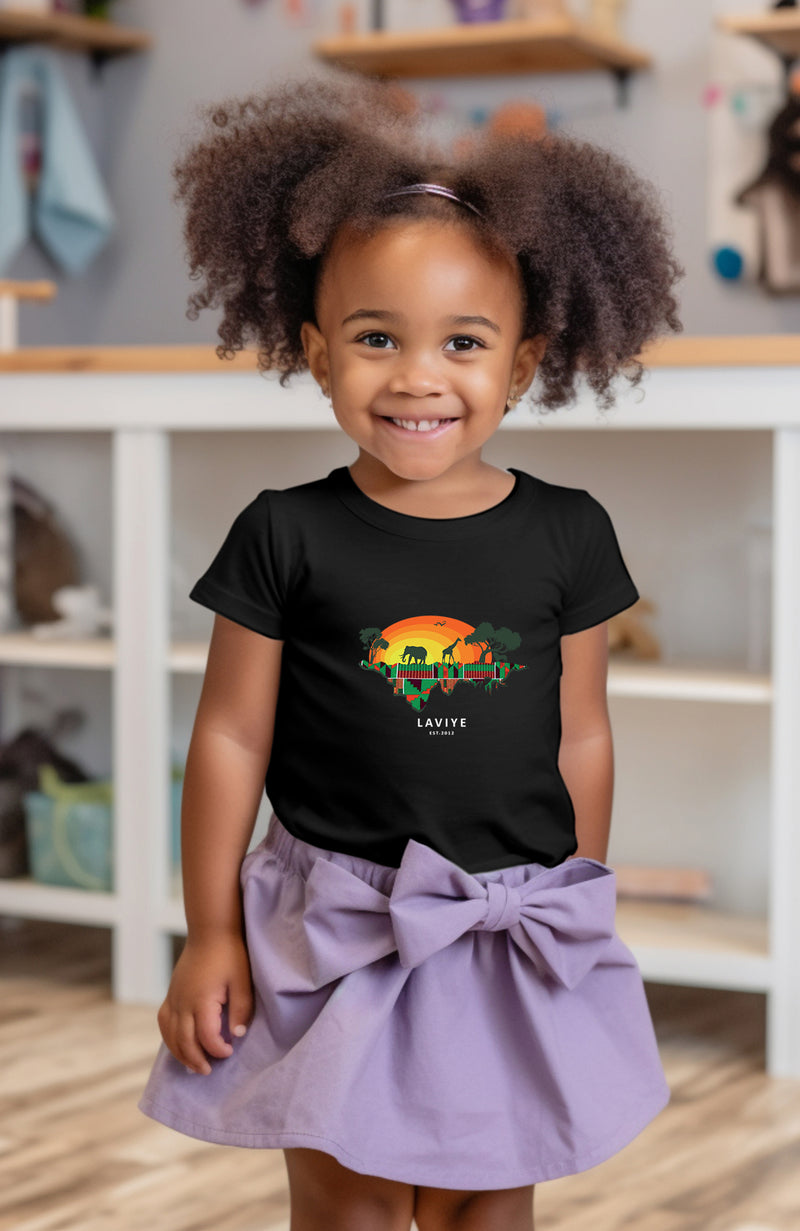 Black African Safari Graphic Kids Unisex T-shirt | ACCRA