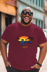 Maroon African Safari Graphic T-shirt Unisex African Print T-Shirt  | ENUGU