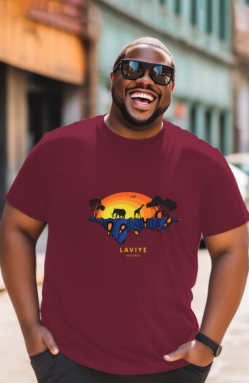 Maroon African Safari Graphic T-shirt Unisex African Print T-Shirt  | ENUGU