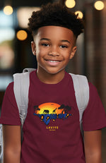 Little Boys Maroon African Safari Graphic Kids Unisex T-shirt | ENUGU