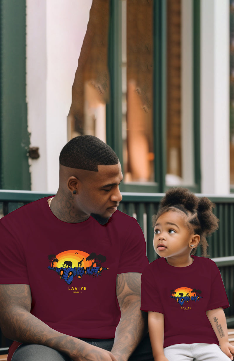Maroon African Safari Graphic Kids Unisex T-shirt | ENUGU