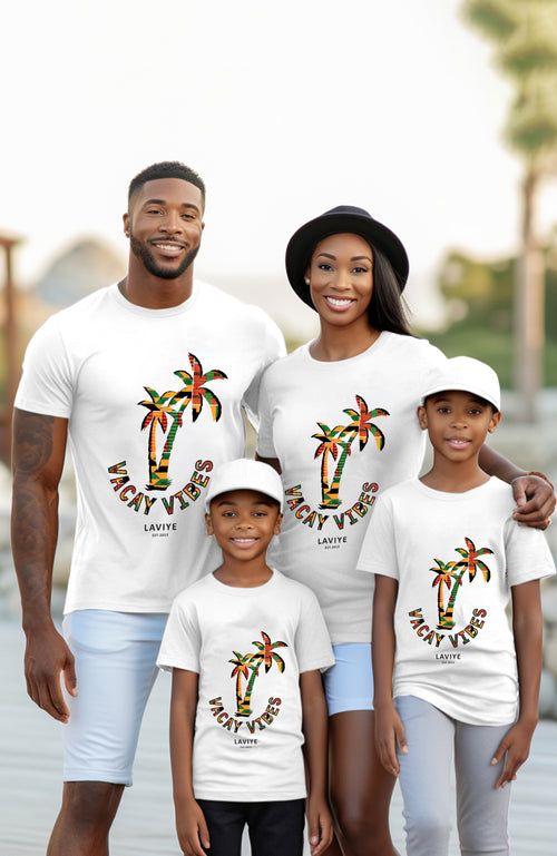 Boys Vaycay Vibes White African Print Kids T-Shirt Unisex | KUMASI