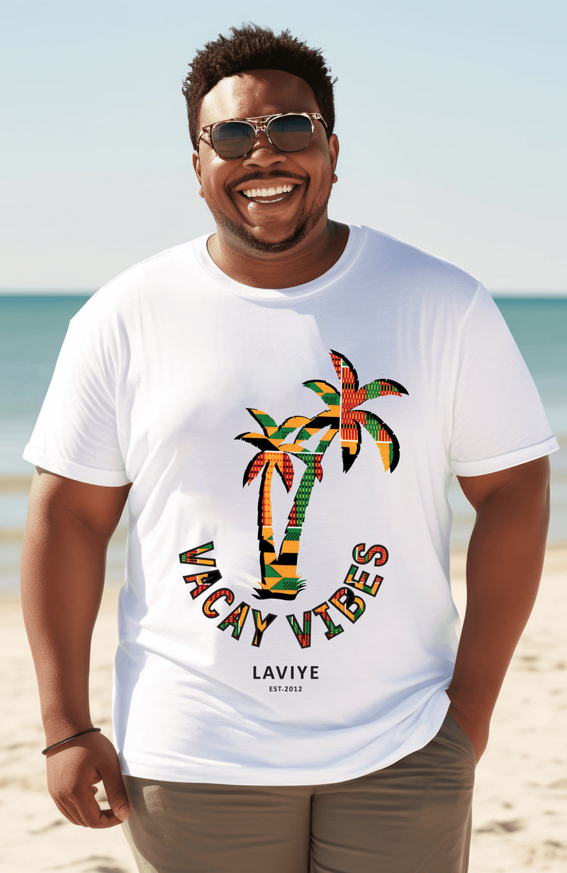 Men's Unisex White Vaycay Vibes African Print T-Shirt | KUMASI