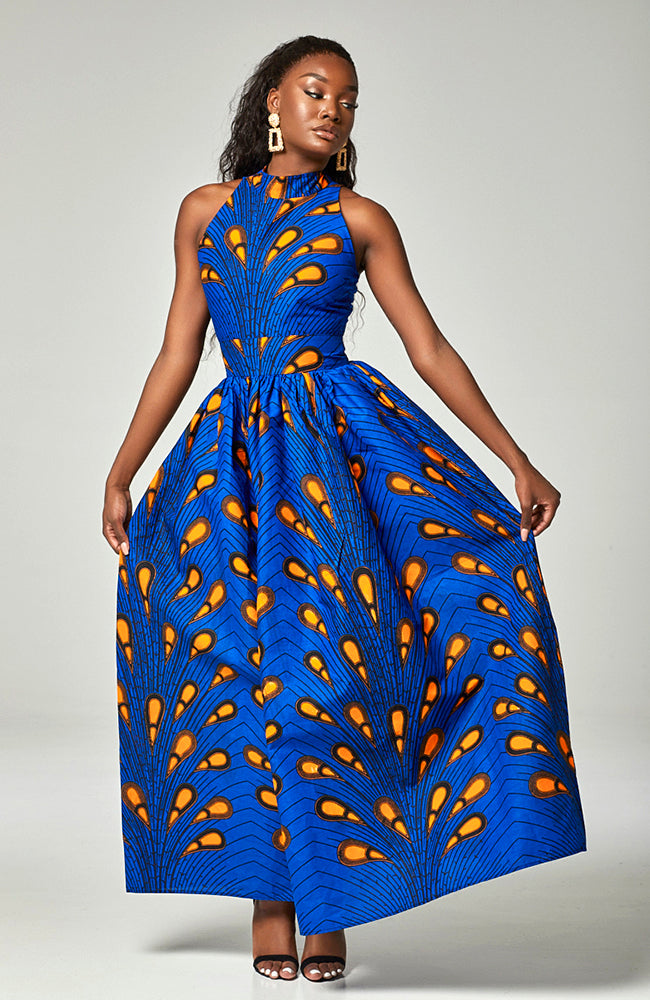 African Maxi Dresses for Women - Sleeveless Turtleneck Dress - ELLA