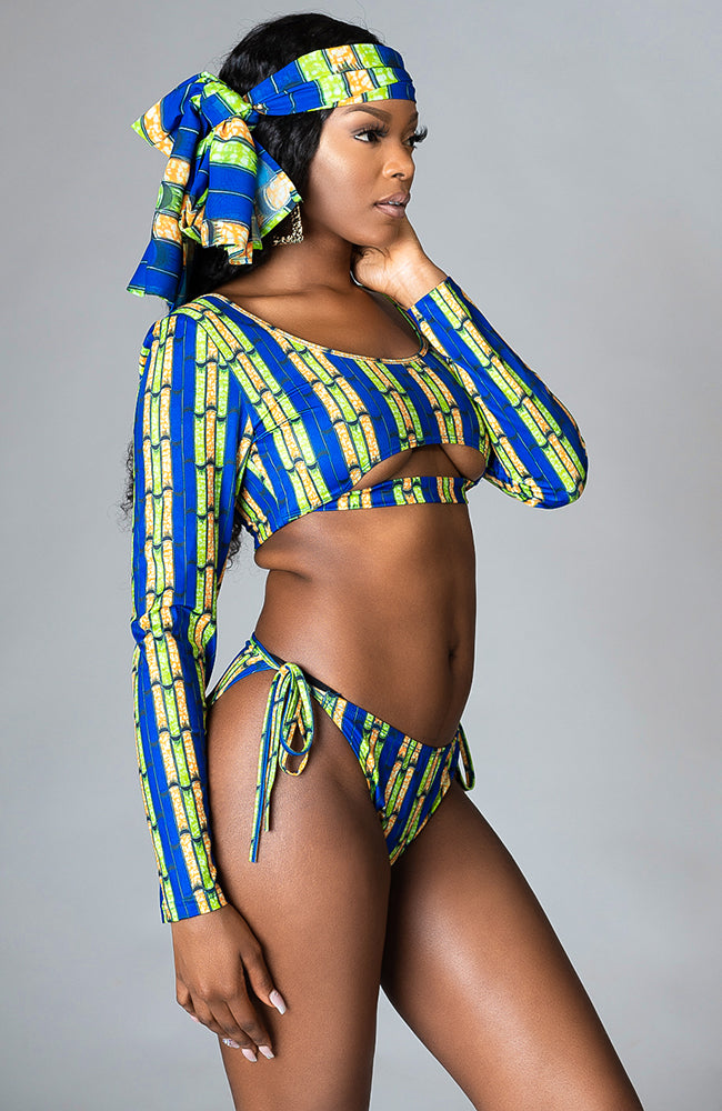 African Print Long-sleeved Underboob Bikini Swimsuit Top - ZABRINA – LAVIYE