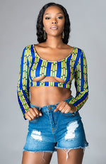 African Print Long-sleeved Underboob Bikini Swimsuit Top - ZABRINA