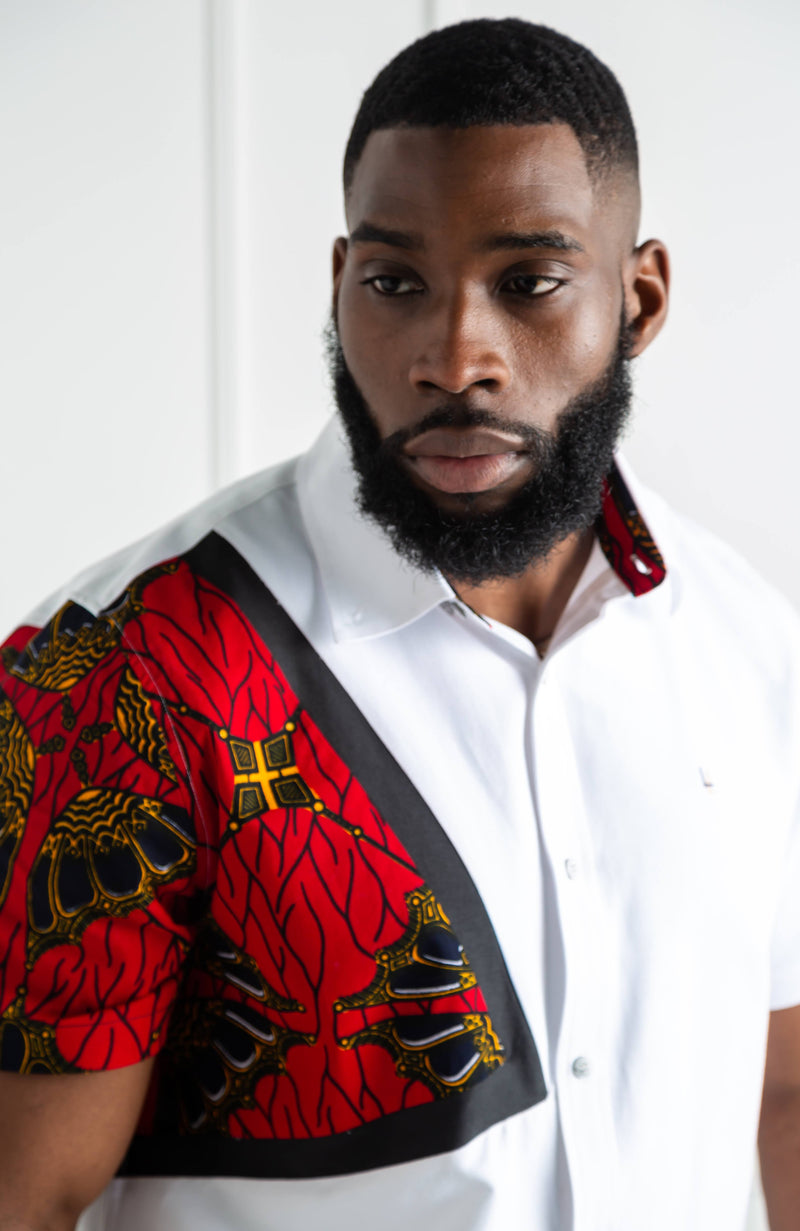 African Print Button Down Shirt | Asymmetric Short Sleeve Shirt - CHARLES