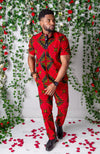 African Print Polo Shirt for Men | Grandad Collar Ankara Shirt - CHARLES