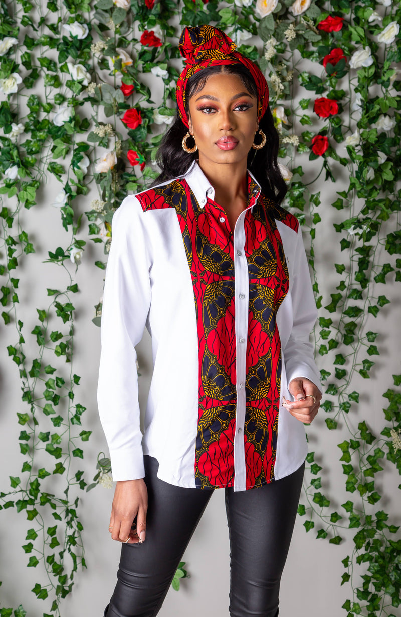African Shirts For Women | Unisex Button Down Stripe Front Shirt - CORDELIA