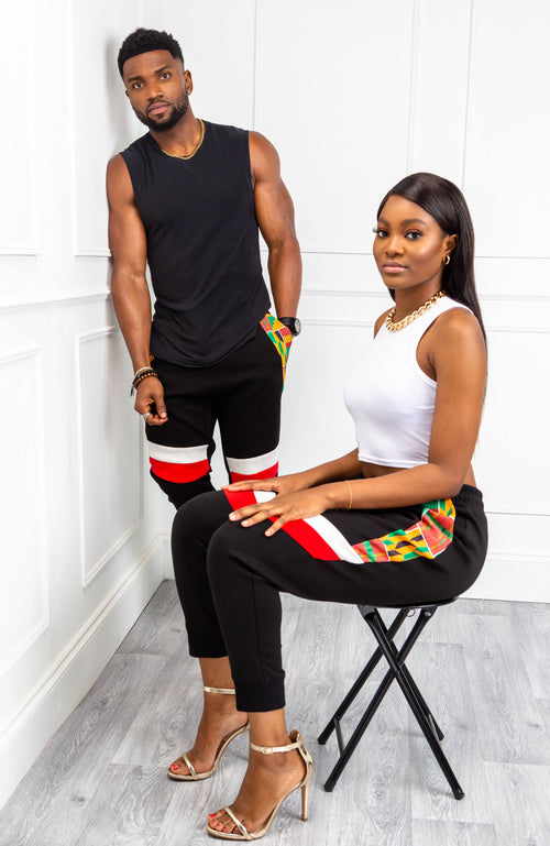 Asymmetric Double Stripe African Print Joggers For Women | KUMASI