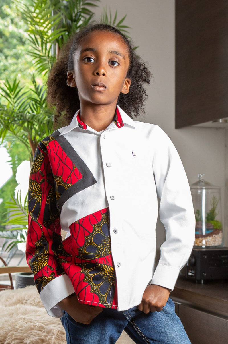 African Shirts for Boys | Boys African Shirt - Tailored Fit White Button Down Oxford Shirt - CHARLES
