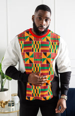 Men's Kente Crew Neck African Print Sweatshirt | V Block | KUMASI