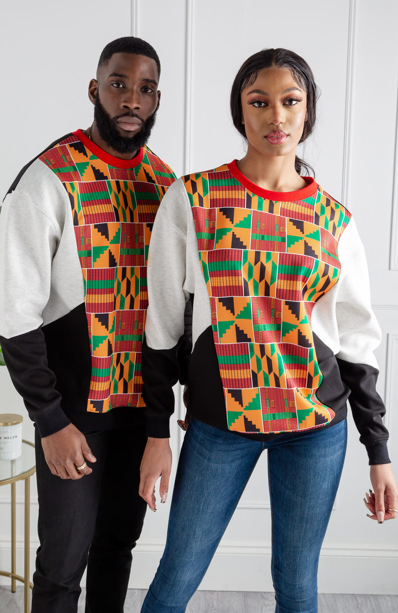 Kente Crew Neck African Print Sweatshirt for Women | V Block | KUMASI