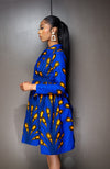 African Print Fit and Flare Shawl Collar Wrap Dress - ELLA