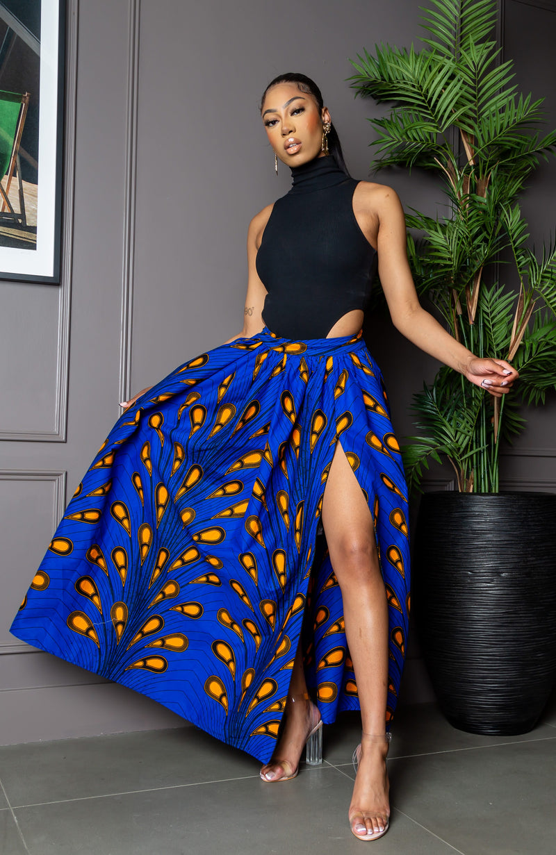 African Print Maxi Skirt & Long-sleeved Set