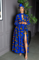 Blue Long Sleeve African Maxi Dress | African Party Dress - ELLA
