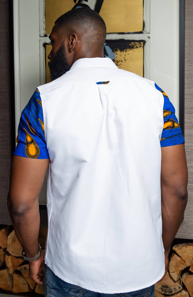 V-Shaped Ankara Shirt for Men | Short Sleeve African Print Shirt - ELIJAH