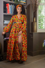 Low Neck Deep V Long Sleeve | African Maxi Dress  - KENYA