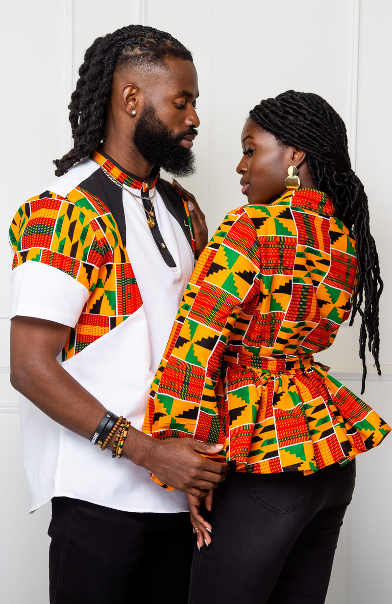Shawl Collar Peplum Wrap blouse | African Print Tops - KENYA