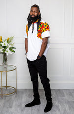 African Print Polo Shirt for Men | Kente Shirt for Men - Short Sleeve Asymmetric Shirt - KENDRICK