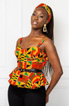 Kente Corset Peplum Orange Blouse |  African Print Sleeveless - KENYA