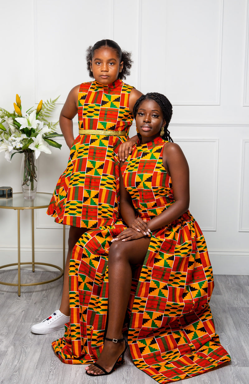 Little Girl's Party Dress | African Print High Neck Midi Dress - KENYA