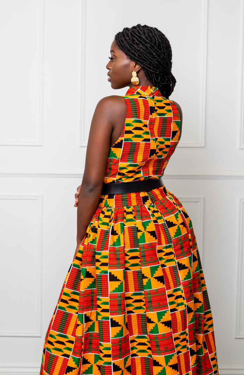 Traditional Kente Sleeveless Turtleneck Maxi Dress for Women - KENYA
