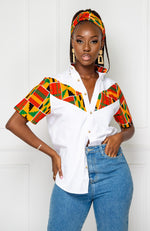 African Print V-Shaped Shirt for Women | Unisex Short Sleeve Ankara Shirt - KENYA