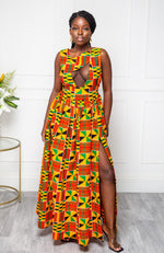 African Print Front Mesh Panel Sleeveless Maxi Dress - KENYA