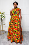 African Print Front Mesh Panel Sleeveless Maxi Dress - KENYA