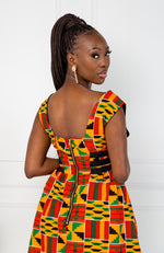 Traditional Kente African Print Plunge Neckline Mini Dress - KENYA