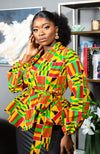 Shawl Collar Peplum Wrap blouse | African Print Tops - KENYA