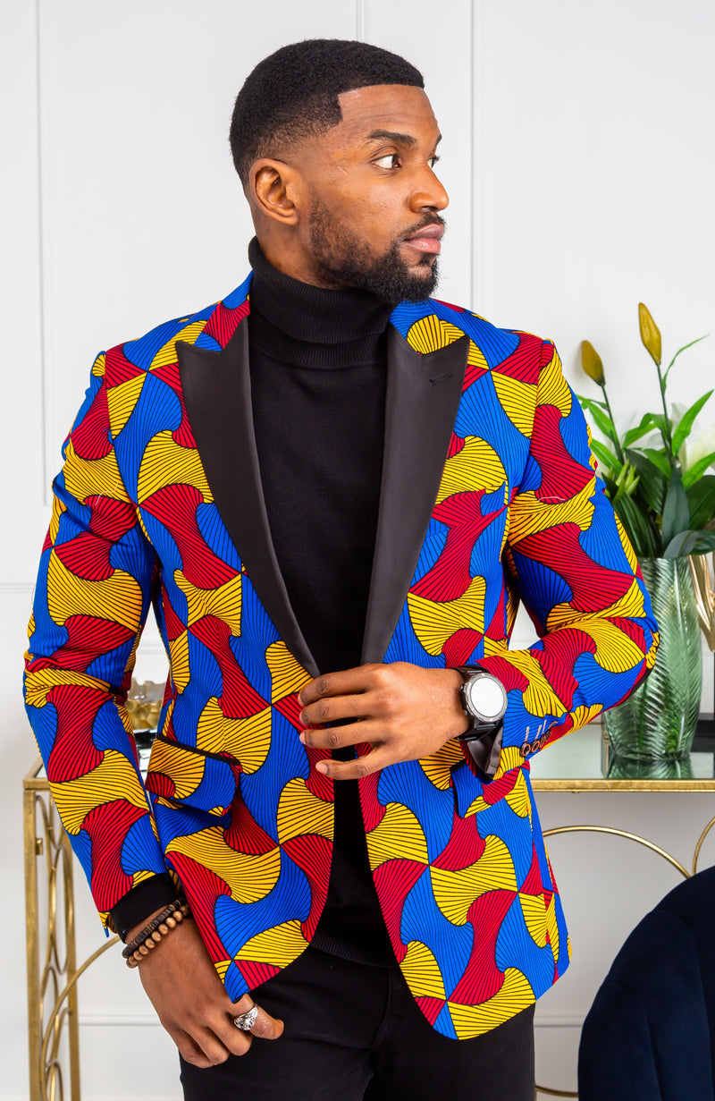 African Print Blazer Jacket for Men - Modern Fit Shawl Lapel Tuxedo - LIAM