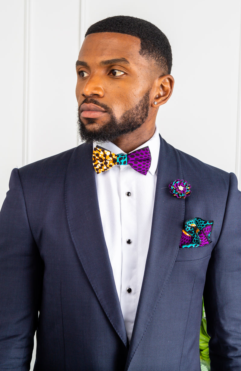 African Print Bowtie Set - African Inspired Fashions Kente Bow Tie Set 4 Pieces - PETER