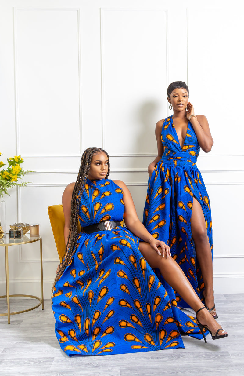 African Maxi Dresses for Women - Sleeveless Turtleneck Dress - ELLA