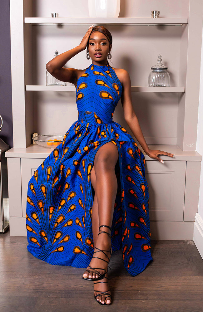 African Maxi Dresses for Women - Sleeveless Turtleneck Dress