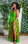 African Print Maxi Skirt with Long Slit and Scarf - ARABELLA
