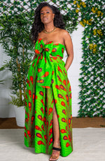 African Print Maxi Skirt with Long Slit and Scarf - ARABELLA