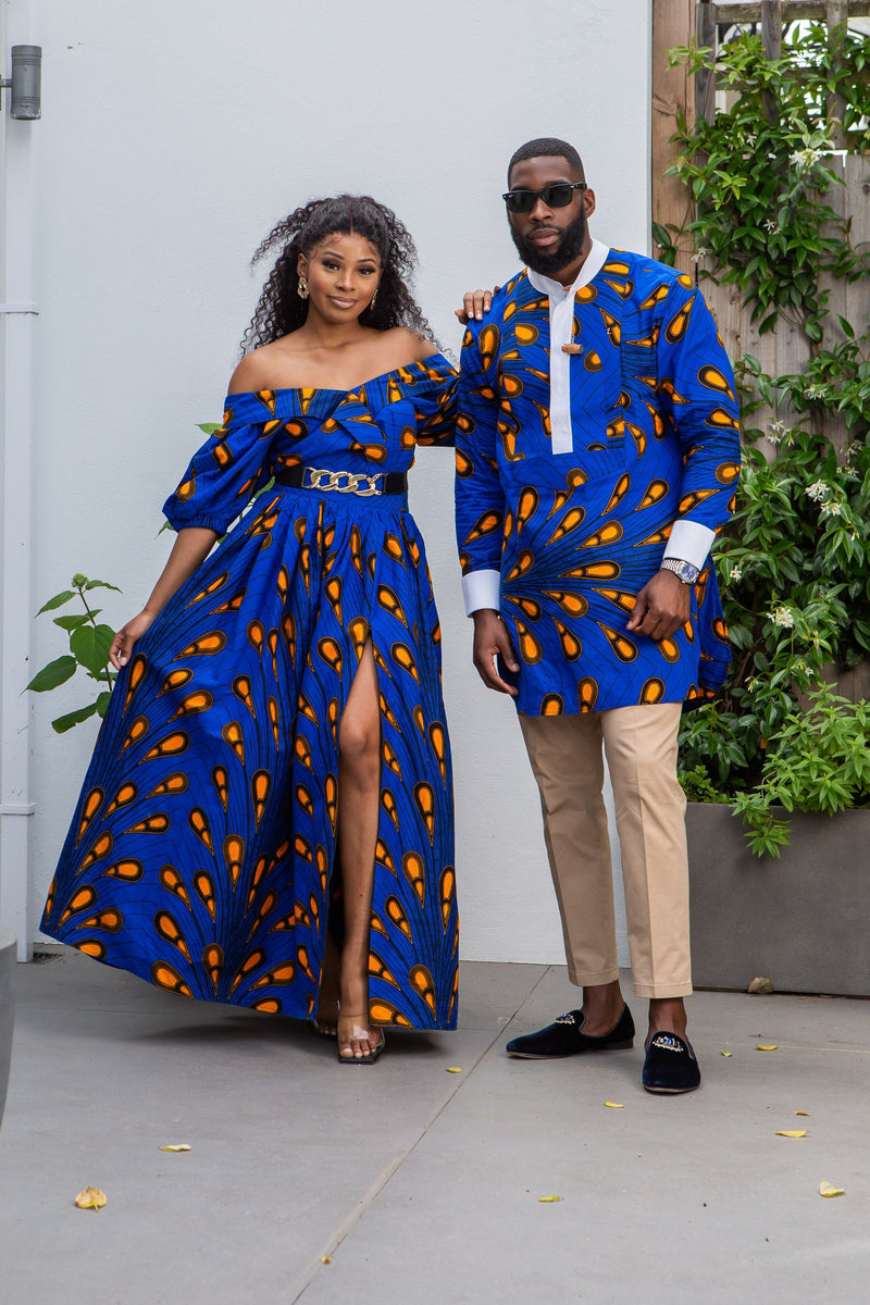 Wrap Effect African Maxi Dress  | African Off shoulder Dress - ELLA
