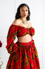 Red African Print Maxi Skirt & Crop Top Set - CORDELIA