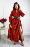 Turtleneck Plunge African Print Maxi Dress | Long Sleeved Maxi Dress - CORDELIA