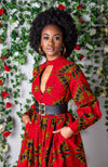 Turtleneck Plunge African Print Maxi Dress | Long Sleeved Maxi Dress - CORDELIA