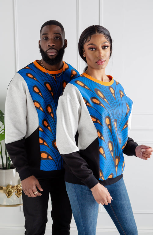 Men's African Print Crew Neck Sweatshirt | V Block Sweatshirt | ENUGU
