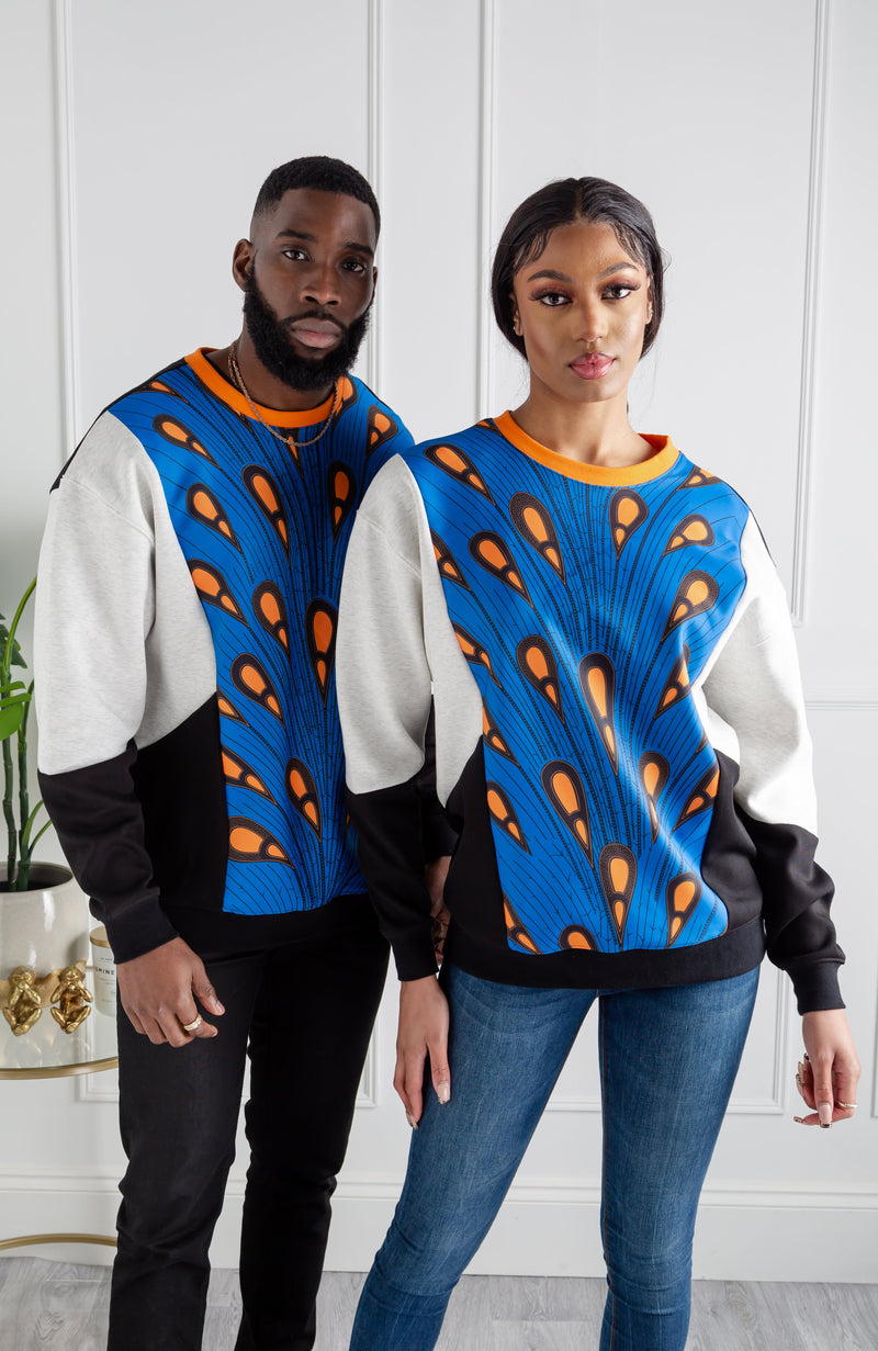 African Print Crew Neck Sweatshirt | V Block Sweatshirt For Women | ENUGU