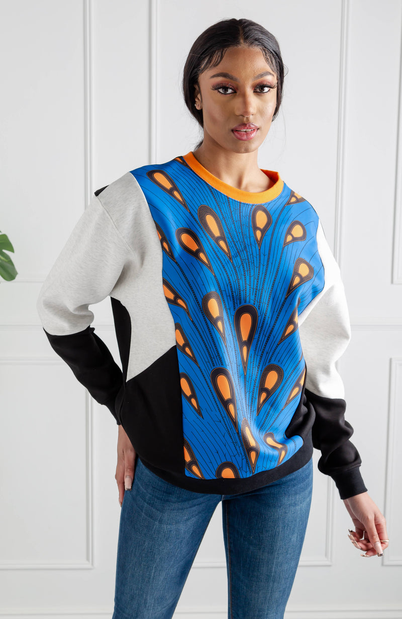 African Print Crew Neck Sweatshirt | V Block Sweatshirt For Women | ENUGU