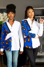Unisex Ankara Boyfriend Shirt | African Shirt White Button Down Asymmetric Shirt - ELLA