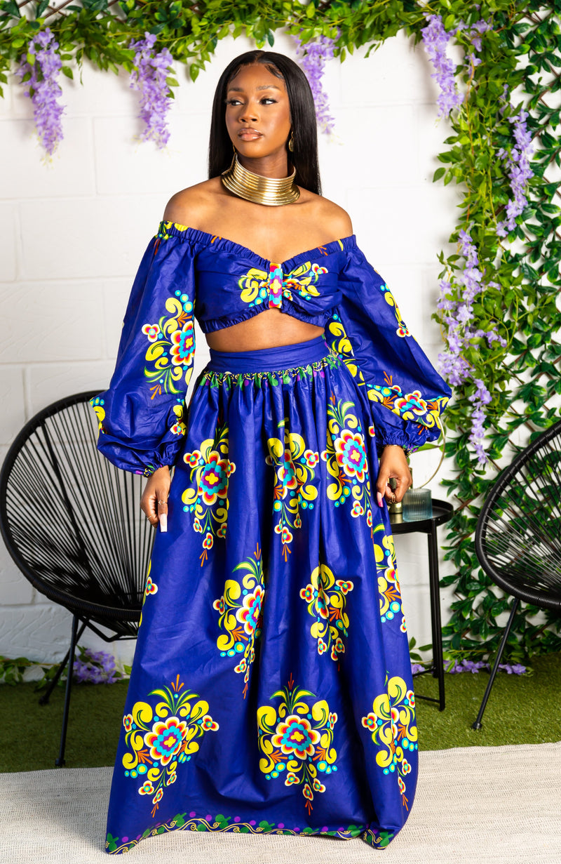 Crop Top African Print Two Piece Skirt Set Floral Two Piece Skirt